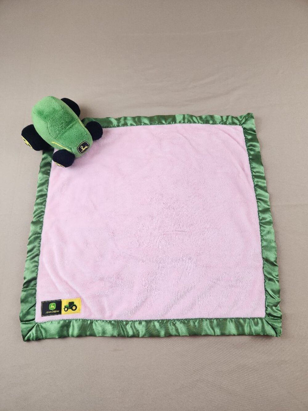 John Deere Tractor Pink Girl Lovey Baby Security Blanket Satin Trim Plush